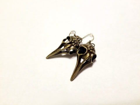 bird skull bronze fish hook earrings