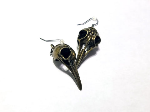 bird skull antiqued fishhook earrings