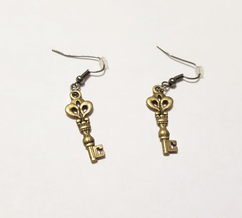 Bronze heart key earrings