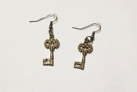 Antique bronze key earrings