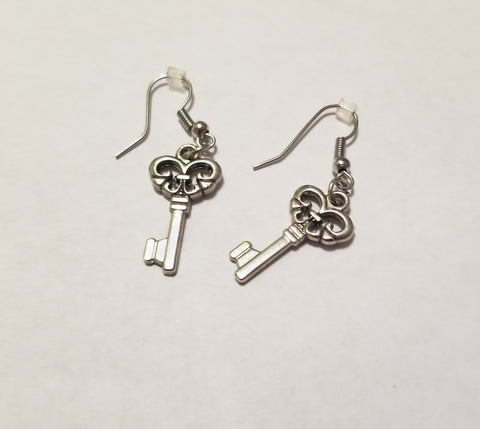 Silver skeleton key earrings